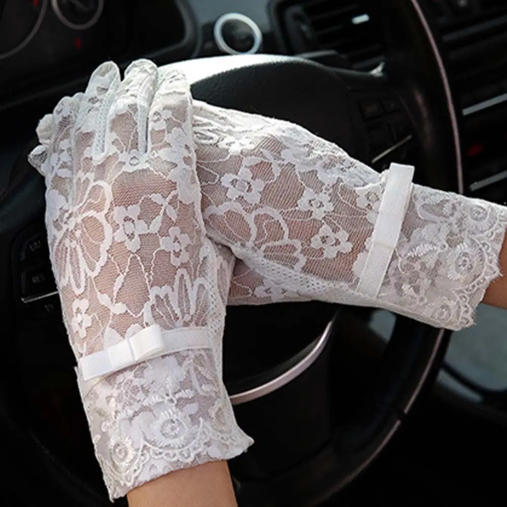 Full-finger Sexy Lady Driving Lace Women Flower Summer Touch Screen Mittens Lace Mitten Five Fingers Mitts Thin Gloves