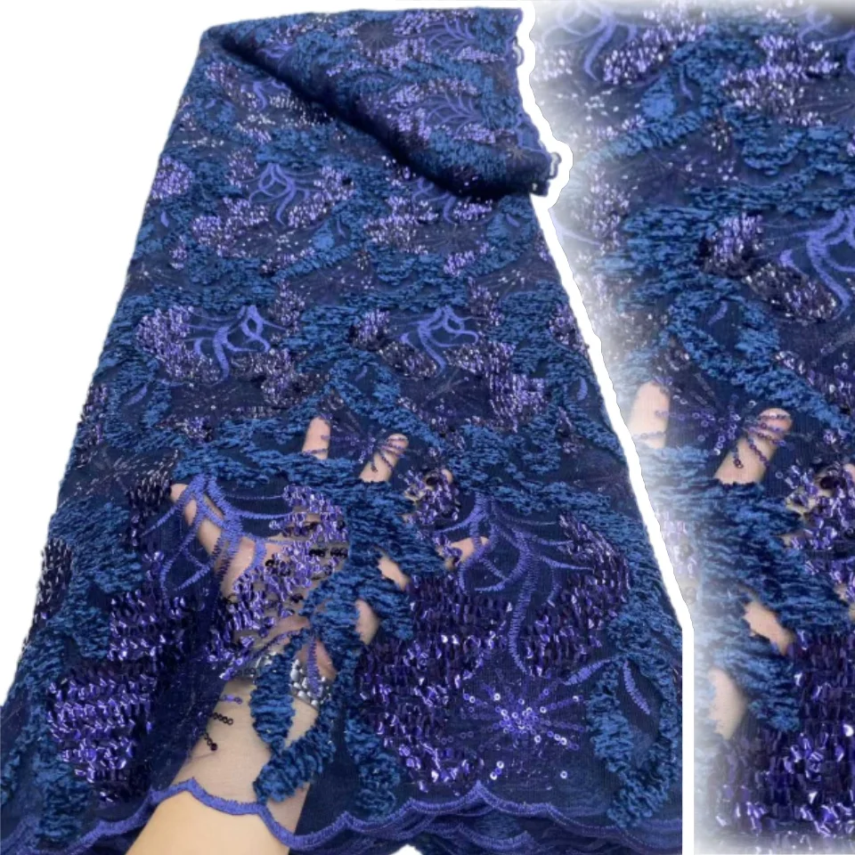 

2025 Newest French Tulle Lace Fabric High Quality African Lace Fabric with Embroidery Sequins Lace Fabric for Sewing Dress C1493