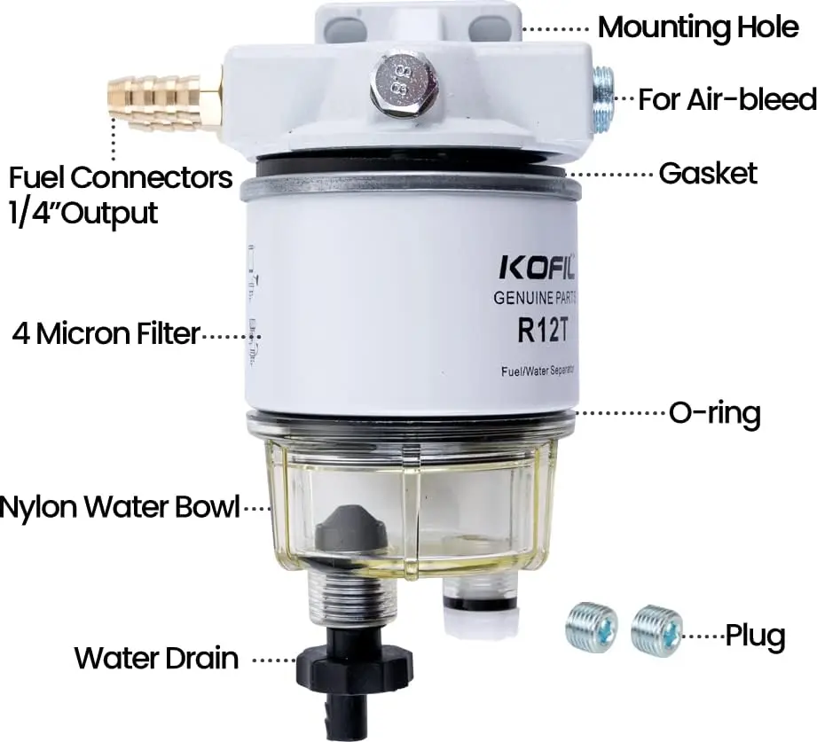 R12T Fuel Filter, Marine Water Separator Complete Kit, Replaces Racor S3240 120AT R12T,10 Micron