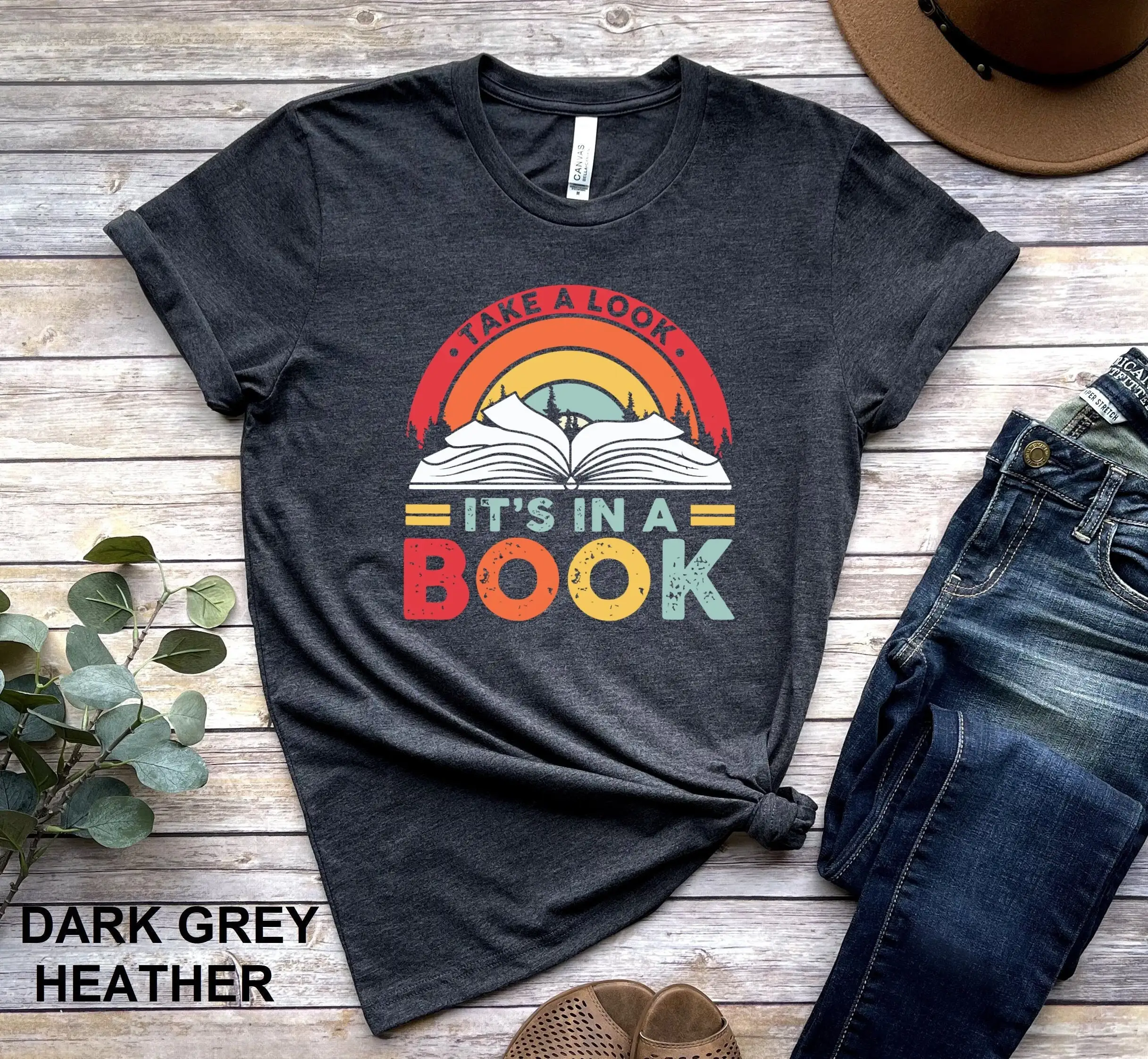 Take A Look It'S In Book T Shirt Reading Enthusiast Rainbow Lover Bookaholic Retro