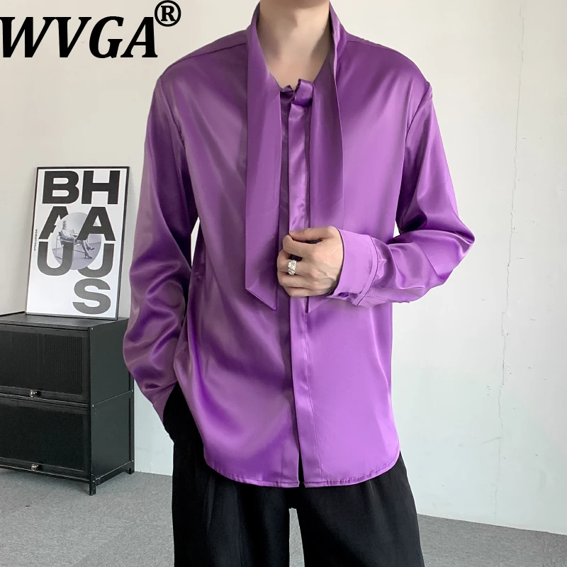 

WVGA 2026 Spring New Men Tide High Street Satin Trendy Long Sleeved Shirts Niche Chic Casual Draped Turn-Down Collar Tops W19102