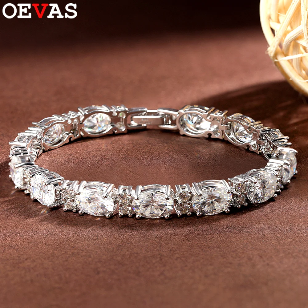 

OEVAS Luxury Oval Cut Moissanite Tennis Bracelets S925 Sterling Silver Pass Tester Lab Diamond Hand Chain Wedding Fine Jewelry