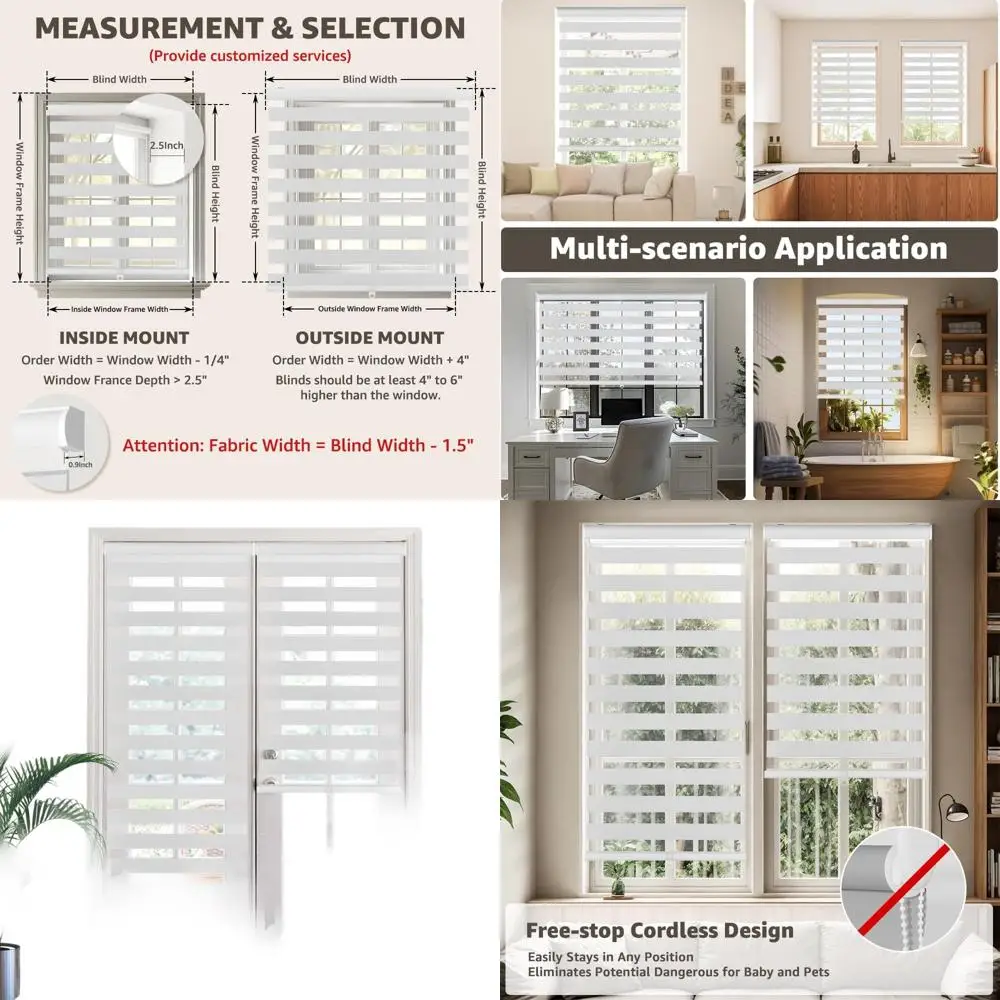Rolety zebra bezszwowe, białe, zaciemniające do 95%, 48x64, z funkcją Free-Stop, z lamówką, do okien i drzwi francuskich, łatwy montaż.