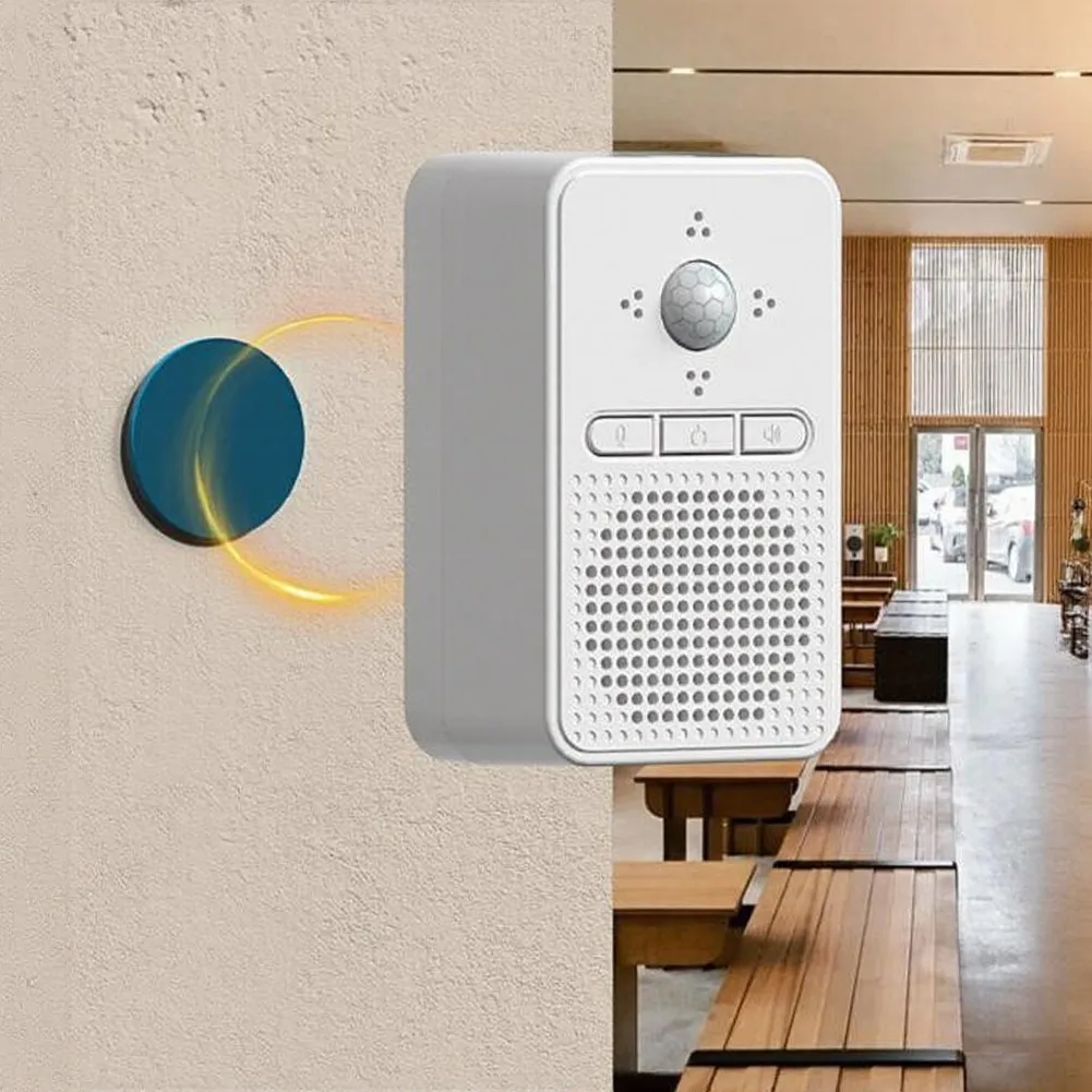Voice Enabled Wireless Doorbell for Store Entrance 300m Signal Coverage 20 Tones 82dB Sound Level 84x51x38mm White