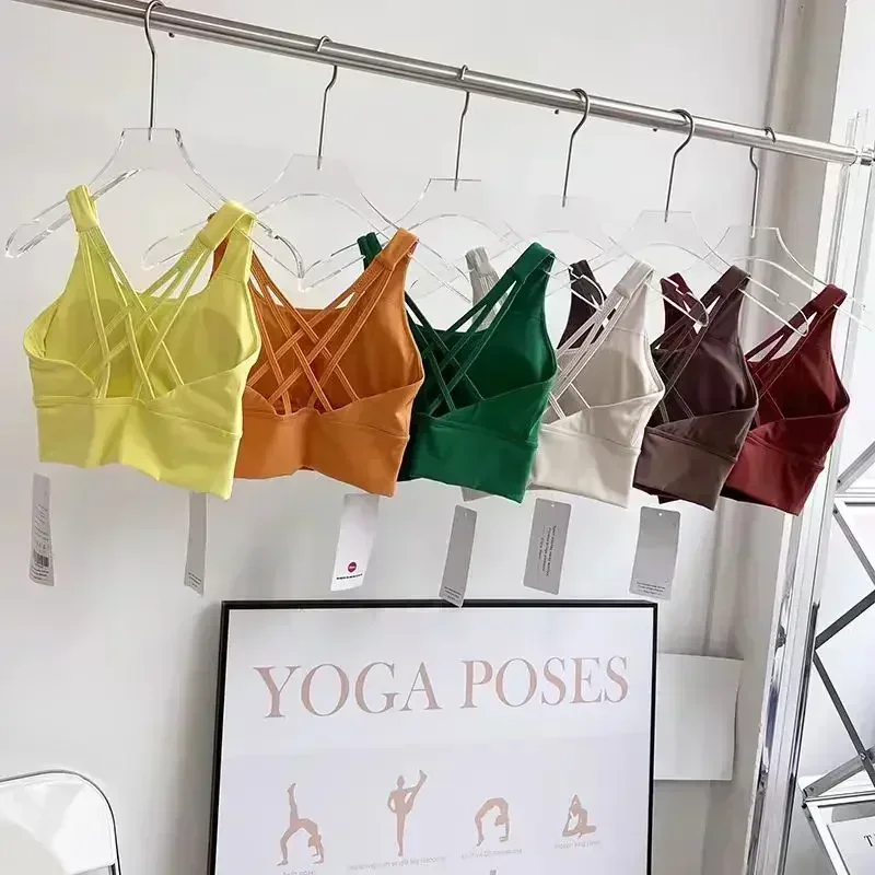 

Lemon Gym Sports Bras Running Workout Vest Tops Women Naked-feel Sexy Cross Yoga Fitness Bra Padded Push Up Athleti Crop Top