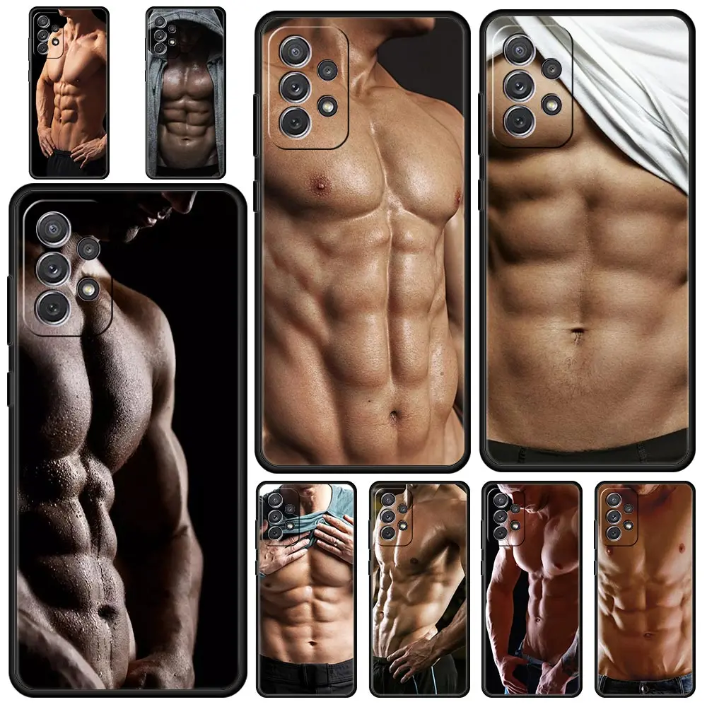 Phone Case for Samsung Galaxy A55 A35 A17 A15 A14 A23 A25 A53 A54 A73 A32 A52 A52S A05 5G Soft TPU Shell Male Abdominal Muscle