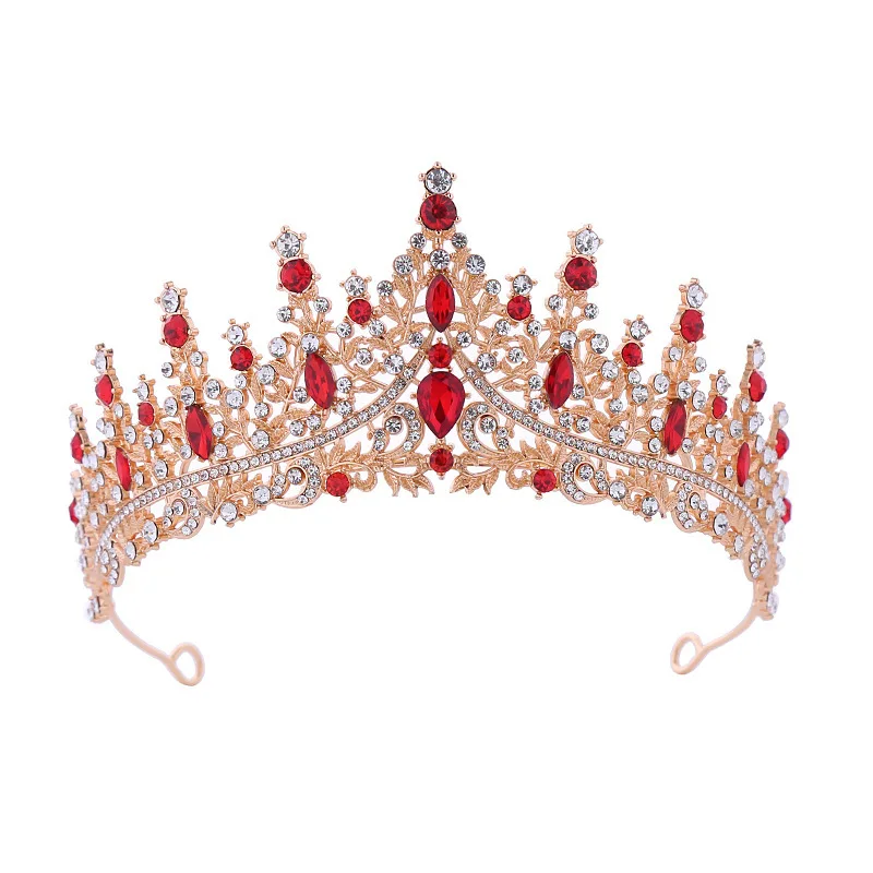 

Luxury Elegant Red Crystal Crown Alloy Hair Accessories Tiara for Women Party Birthday Feast Red Purple Rhinestone Bridal Crown