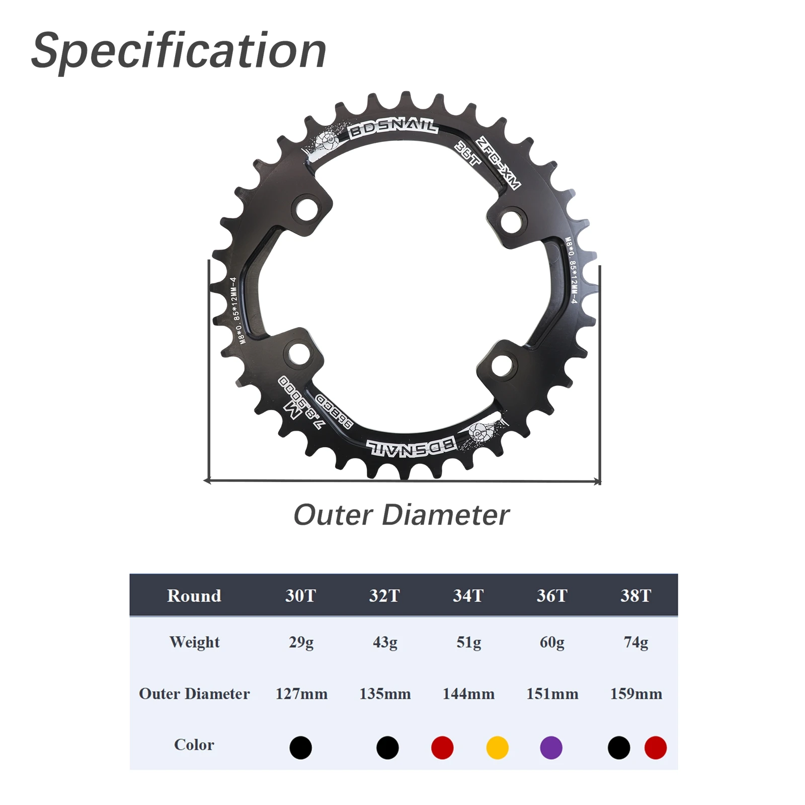 Snail 96BCD Oval Chainring 32–36T