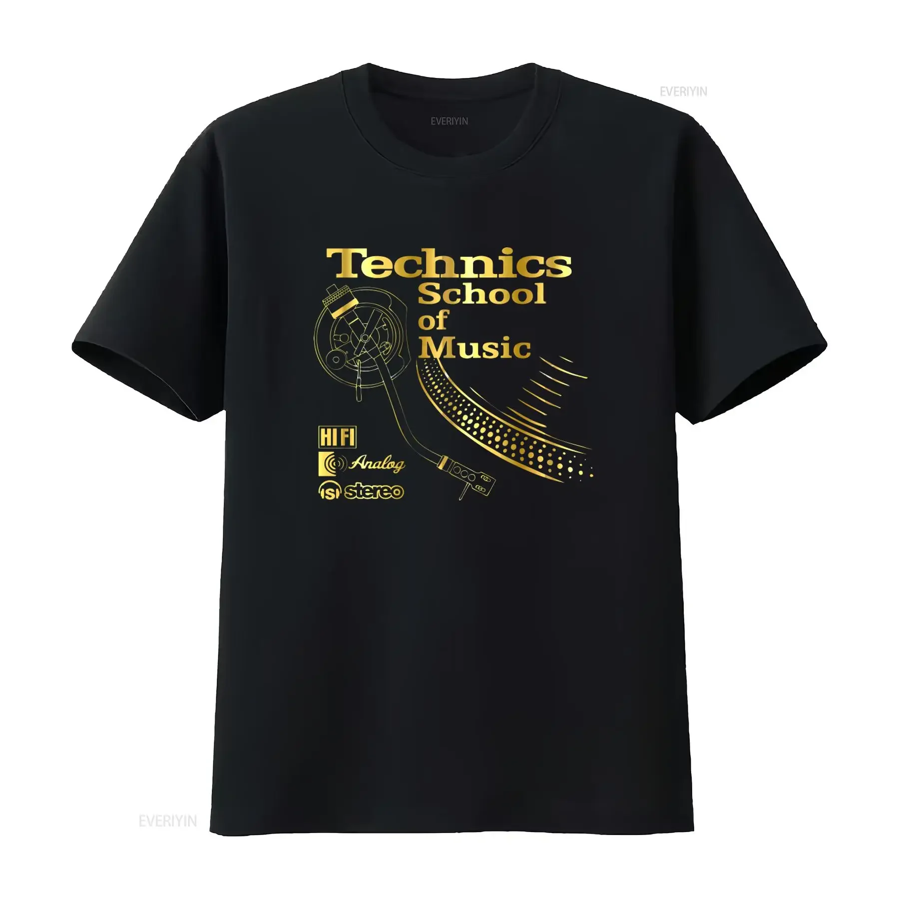 TECHNICS School of Music Black T Shirt Vinyl Record Design HiFi Analog Stereo Elements vintage Washed Slightly Soft