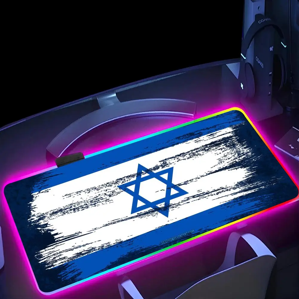 L-IsraelF-FlagES Mouse Pad RGB Pc Mouse mouse pad Pad Mousepad LED Glowing Mouse Mats Rubber Gaming Computer Mausepad