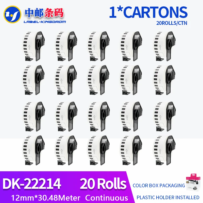 

20 Rolls Generic DK-22214 Label 12mm*30.48M Continuous Compatible for Brother Printer QL-570/700 All Include Plastic Holder