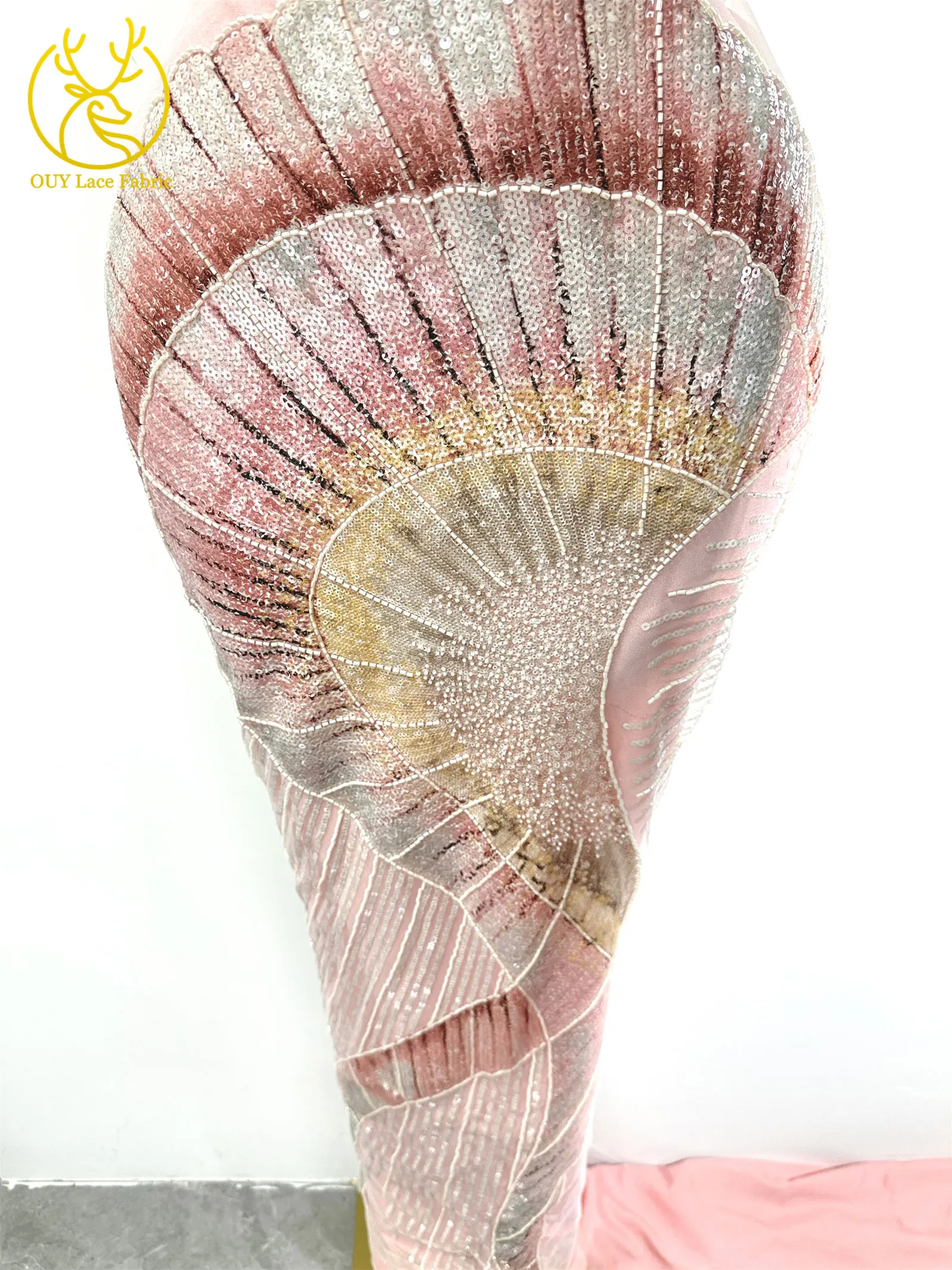 Colorful Gradient Latest Design Mesh Sequin Lace Fabric 3D Embroidery 2025 High Quality French Beaded Lace Party Dress Sewing