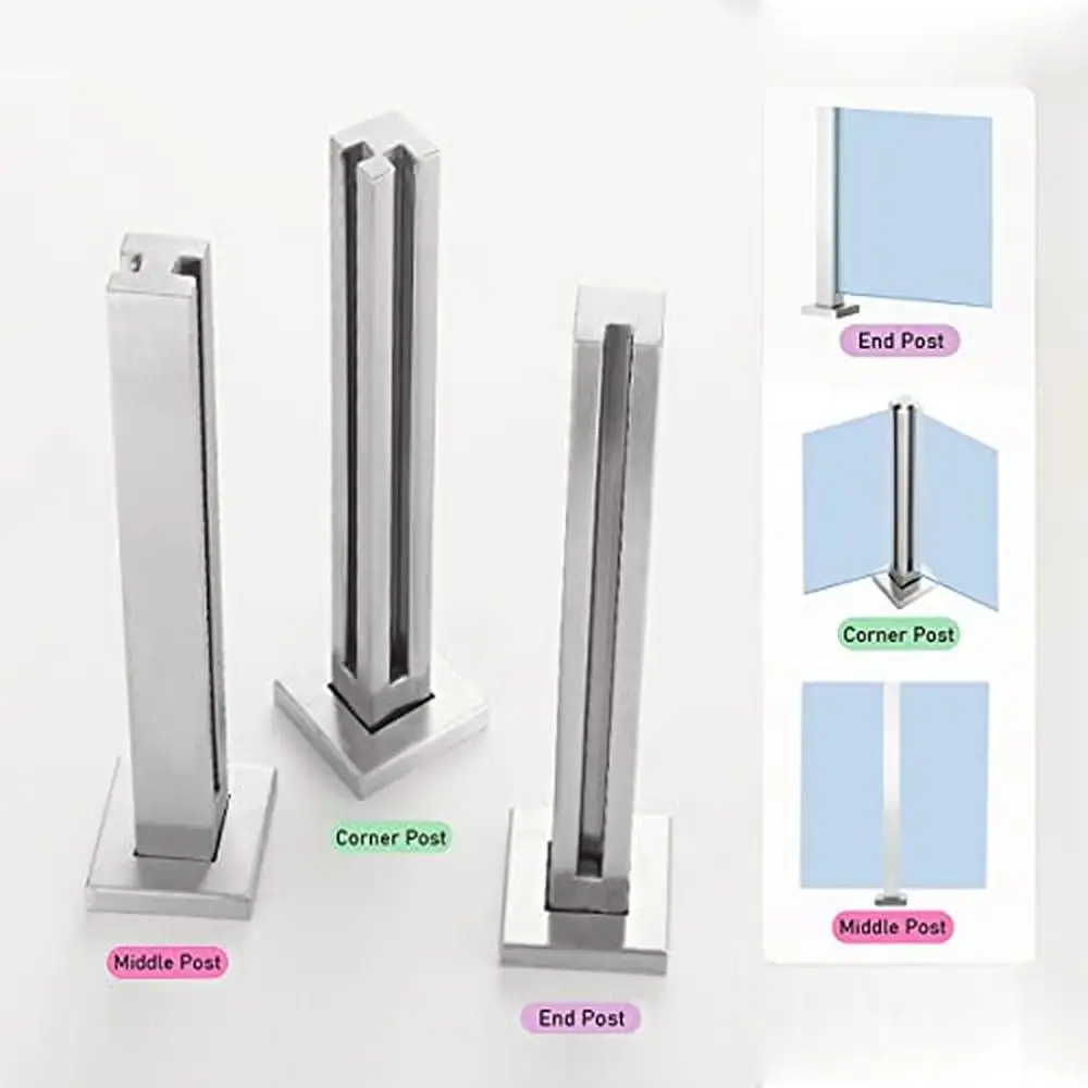 Stainless Steel Glass Railing Post Balustrade Balcony Stairs Corner Base Plate Insert Wood Glass 5cmx5cmx10cmx10cm Square