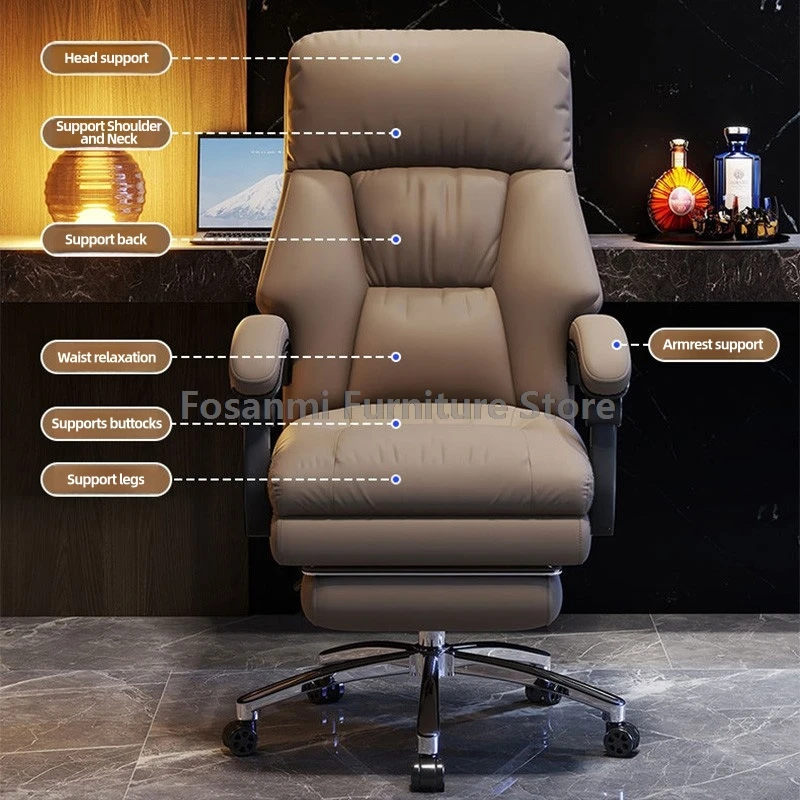 Almofada de látex confortável de couro para escritório, cadeira para pc com braços de ligação, para jogos em casa, computador, mesa, cadeiras giratórias ajustáveis