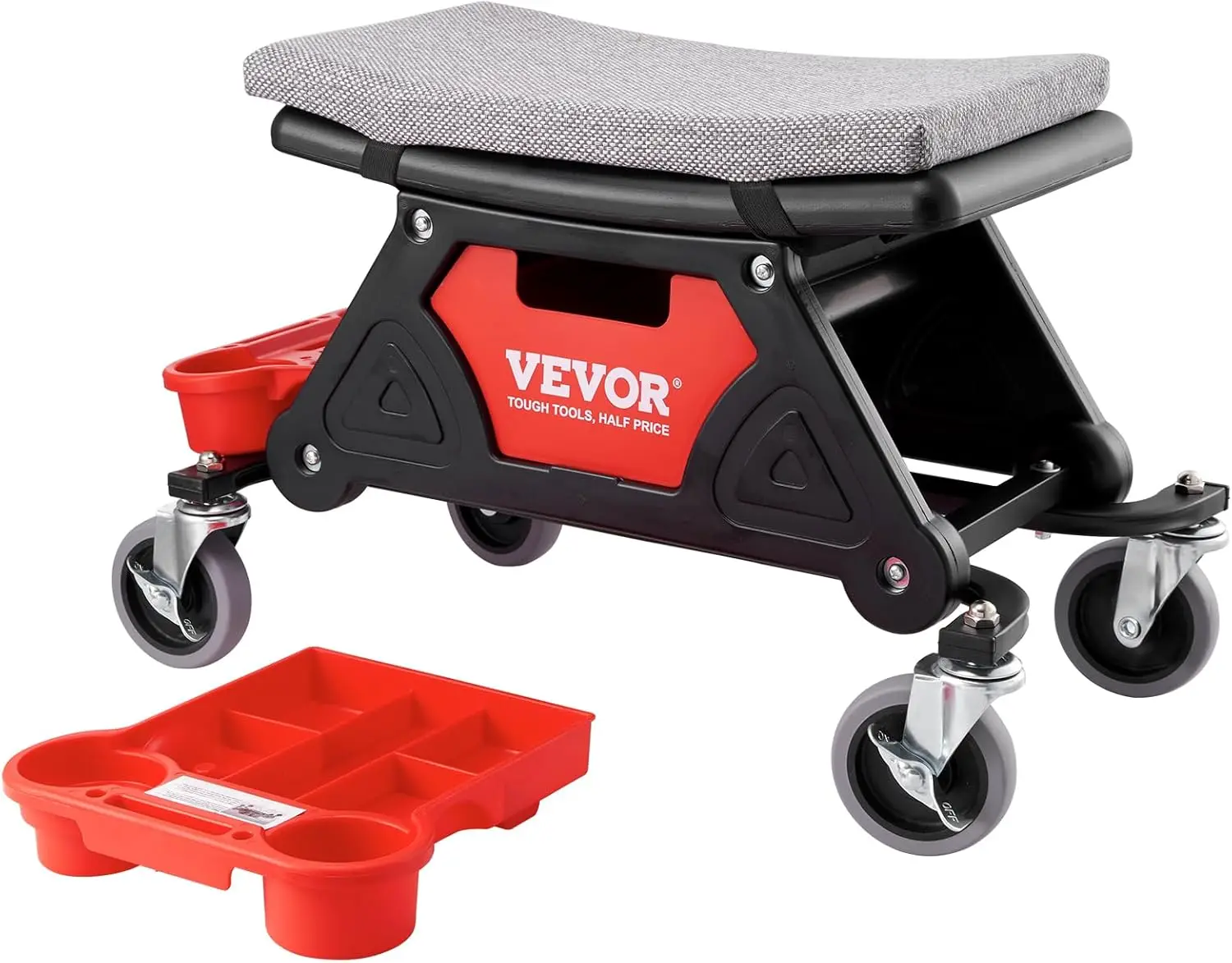 Mechanic Stool 300 LBS Capacity Garage Stool Gift for Men, Heavy Duty Rolling Mechanics Seat, with Three Slide Out Tool Trays