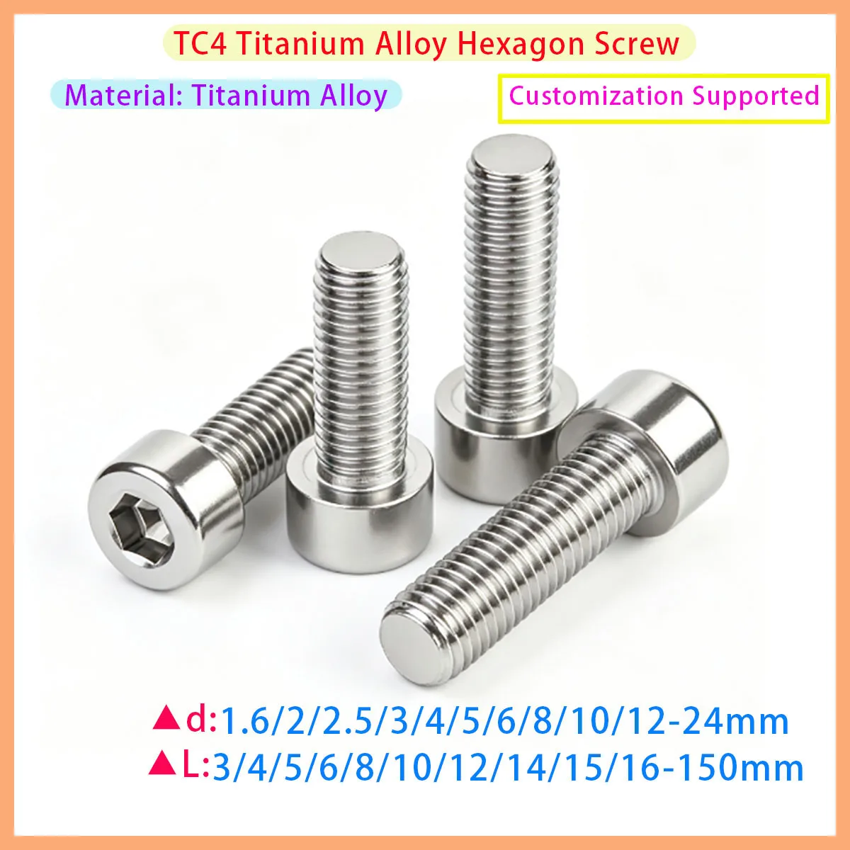 M1.6 M2 M2.5 M3 M4 M5 M6 M8 M10 M12 M16 M20 TC4 Titanium Alloy Hexagon Socket Head Cap Screw Hexagon Socket Bolt