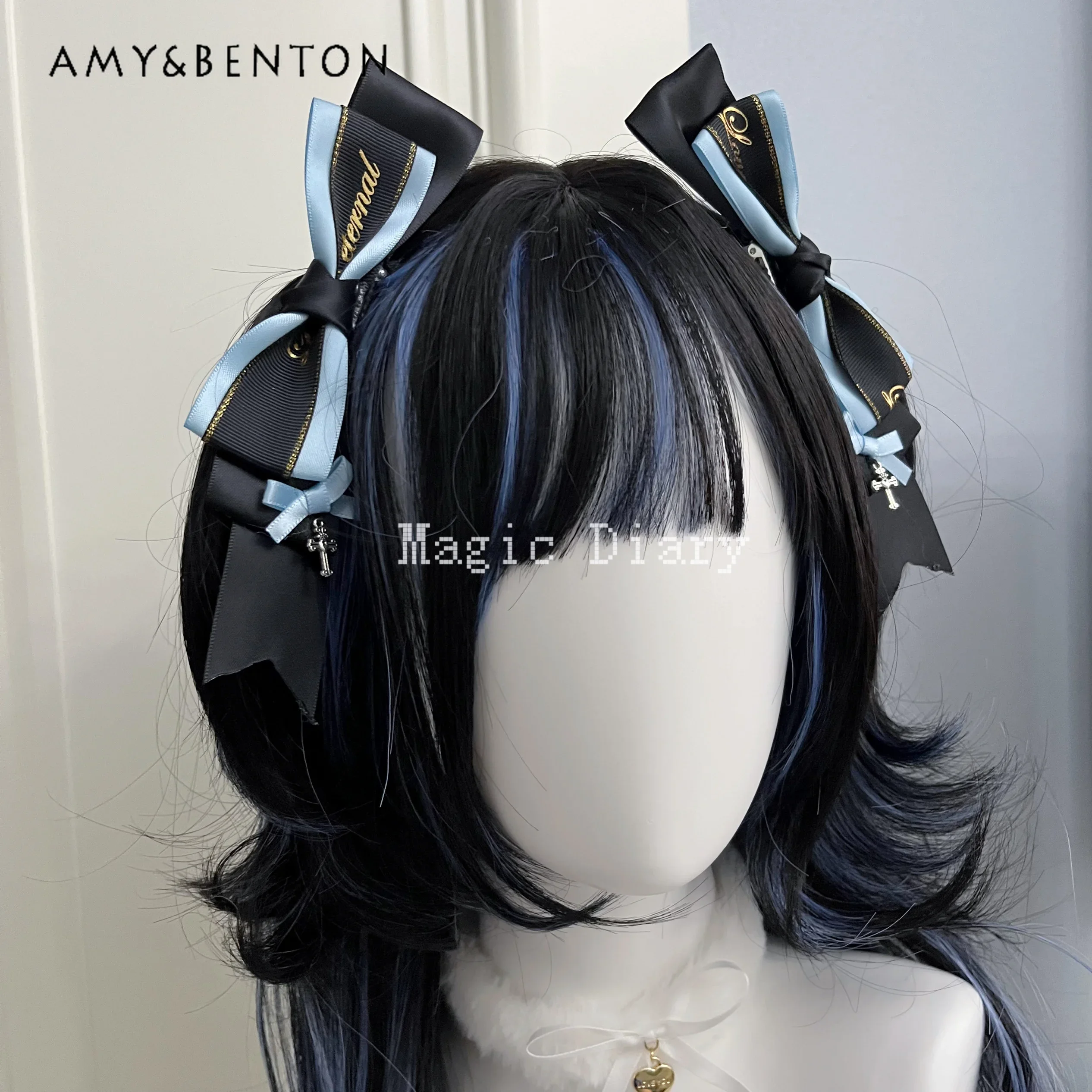 Harajuku Subculture Bow Hair Clips Sweet Lolita Hair Accessories Japanese Mine Series 2D Patchwork Gothic Hair Clips for Girls