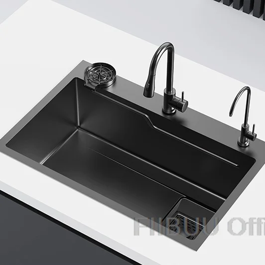 Large Capacity Nanometer Stainless Steel Kitchen Sink Multi-Purpose Vegetable Workstation Wear-Resistant Single Slot Accessories