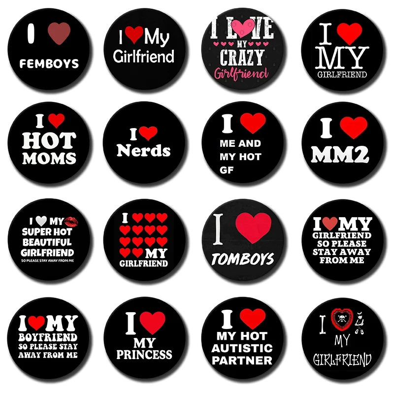Creative I Love My GFBF Soft Button Pins Plastic Snap-in Brooch Funny Heart Quotes Badges Clothes Bag Decor Accessories Jewelry