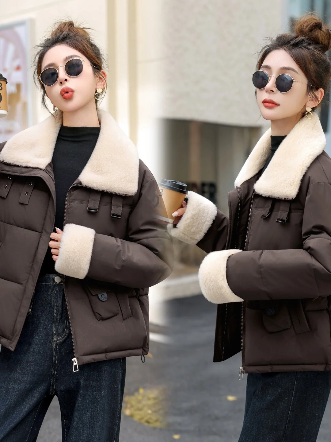 

Lamb Fur Collar ort Cotton Jaet Women's Faionable Sli Warm Small Size Outerwear Winter 2025 Korean Sle Thiened ...