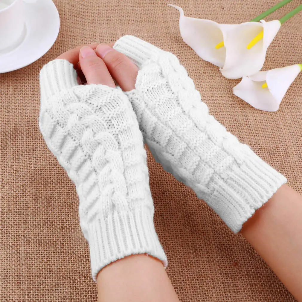 Fingerless Gloves Women Hand Warmer Winter Knitted Arm Sleeve Casual Thumb Hole Glove Non-Slip Stouchscreen Cycling Short Gloves view 4