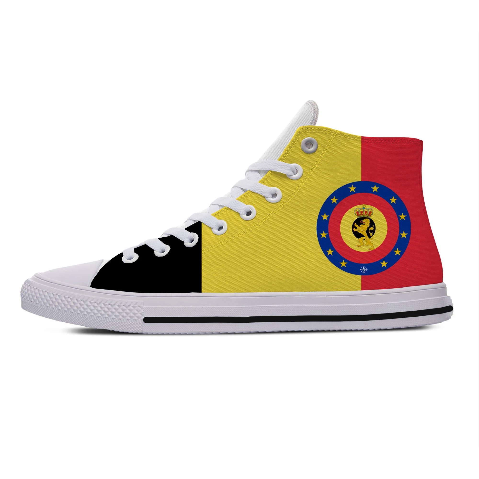 Coat Arms Belgium Flag Emblem Belgian Armed Forces Lightweight High Top Canvas Shoes Men Women Casual Shoes Sneakers Board Shoes