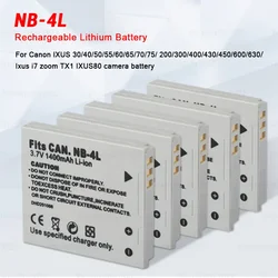 NB-4L Battery 3.7V 1400mAh A Lithium Ion Batteries for Canon IXUS 30 40 50 55 60 65 75 SD30 80/i7 Camera NB4L Rechargeable Cell