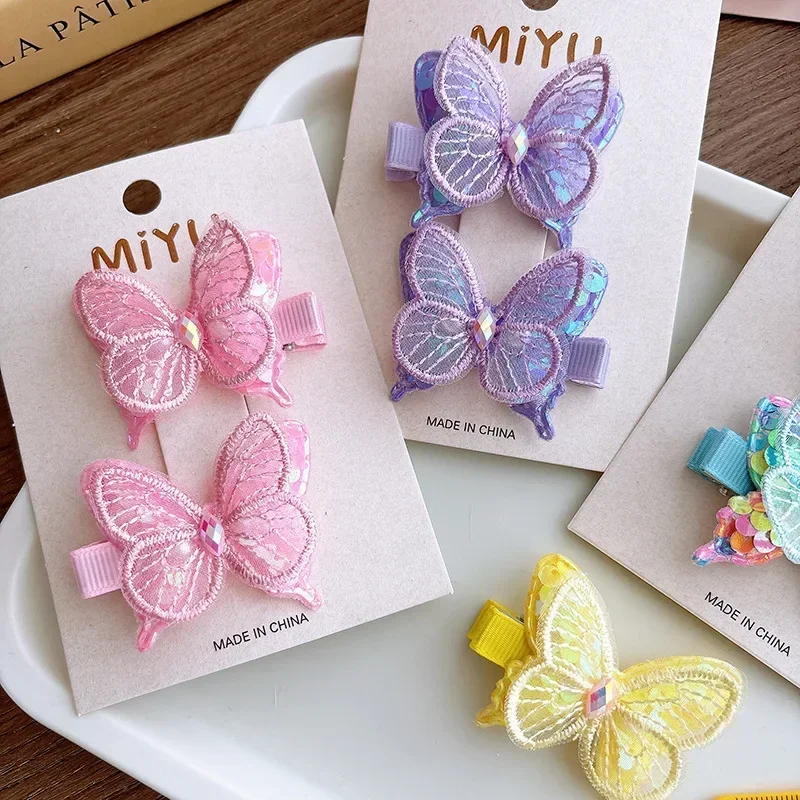 

2pcs Cute Butterfly Hairpins for Kids Sweet Sequins Butterfly Bang Side Clip Hair Pin Little Girl Headwear Hair Accessories