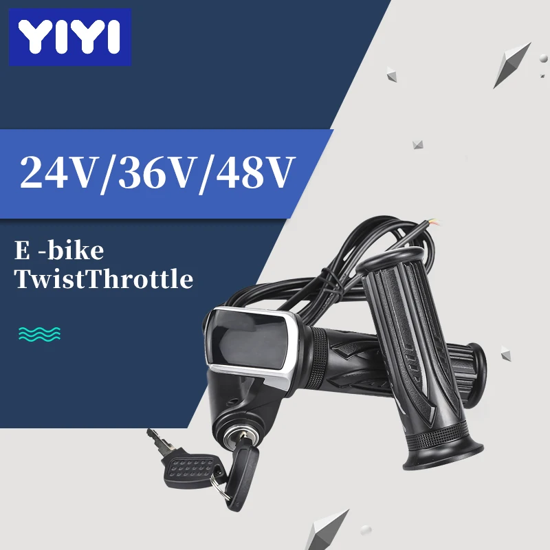 WUXING 24V 36V 48V Twist Throttle Electric Bike Gas Handlebar For Scooter e-bike Grip LCD Display Throttle Key Lock Universal