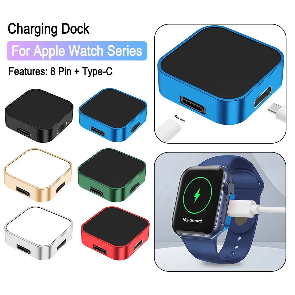 

2 in 1 Charging Dock Stand 8 Pin Type-C Wireless Magnetic Charger for Apple Watch Ultra 49mm/Apple Watch Series8 7 6 5 4