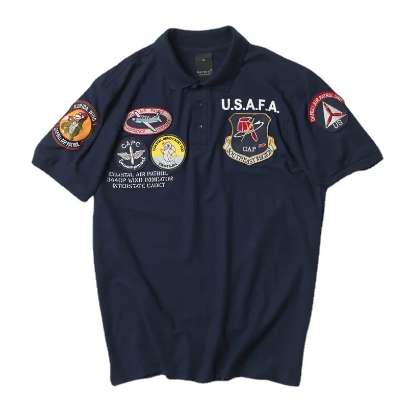 Pilot Embroidered Badge Polo Shirts Summer Short Sleeve Military Style T-shirt for Men Tops Mens Clothing High Quality
