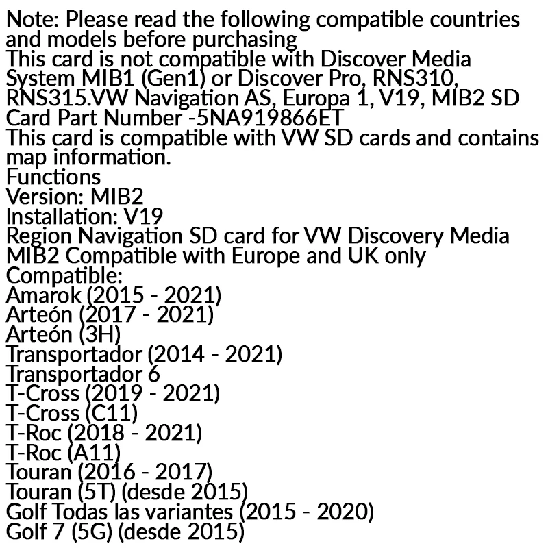 2024 for Volkswagen MIB2 V19 32G Maps SD Card Volkswagen Satellite Navigation SD UK + Europe Car GPS SD Card
