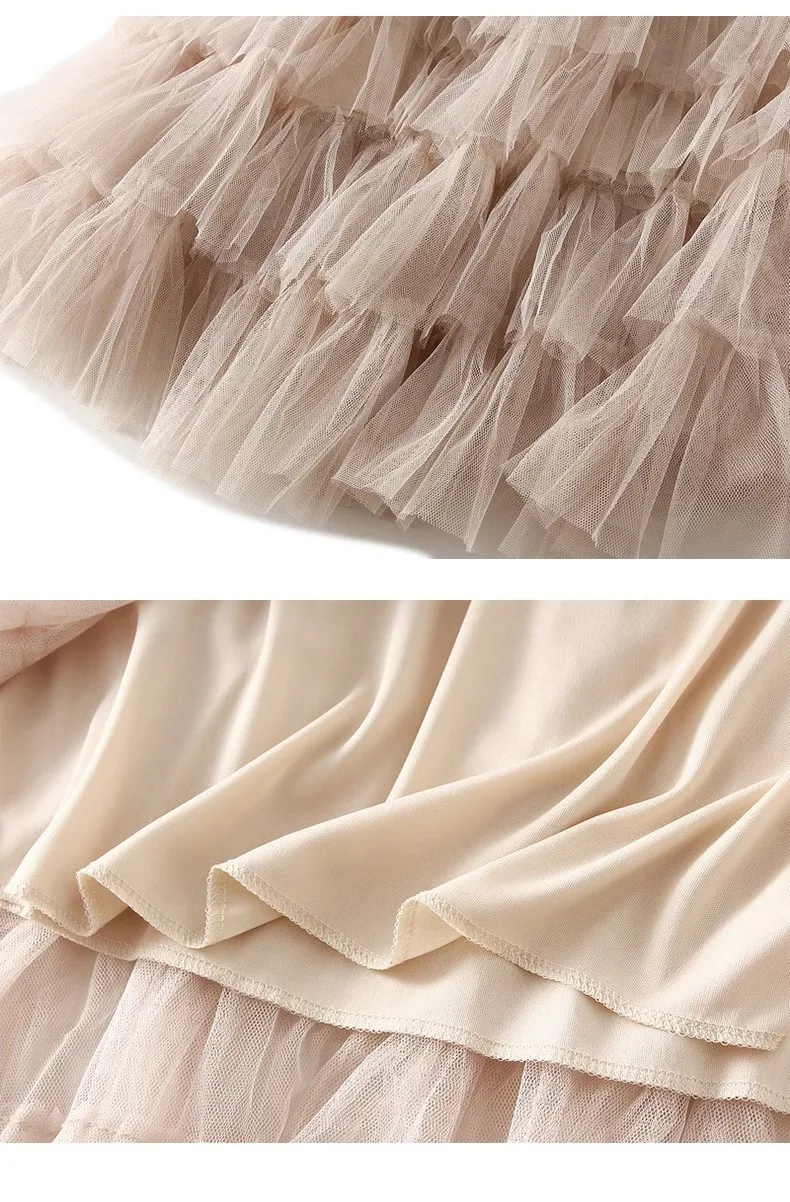 HOT Solid Multilayer Ruffle Mesh Skirt Women Boho High Waist Long Maxi Tulle Skirt Spring Summer Party Women's Clothing
