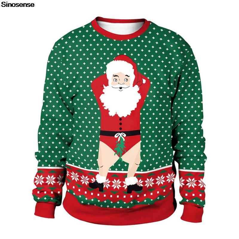 Men Women Santa Claus New Year Eve Xmas Sweatshirt 3D Printed Ugly Christmas Sweater Couples Pullover Holiday Party Jumper Tops