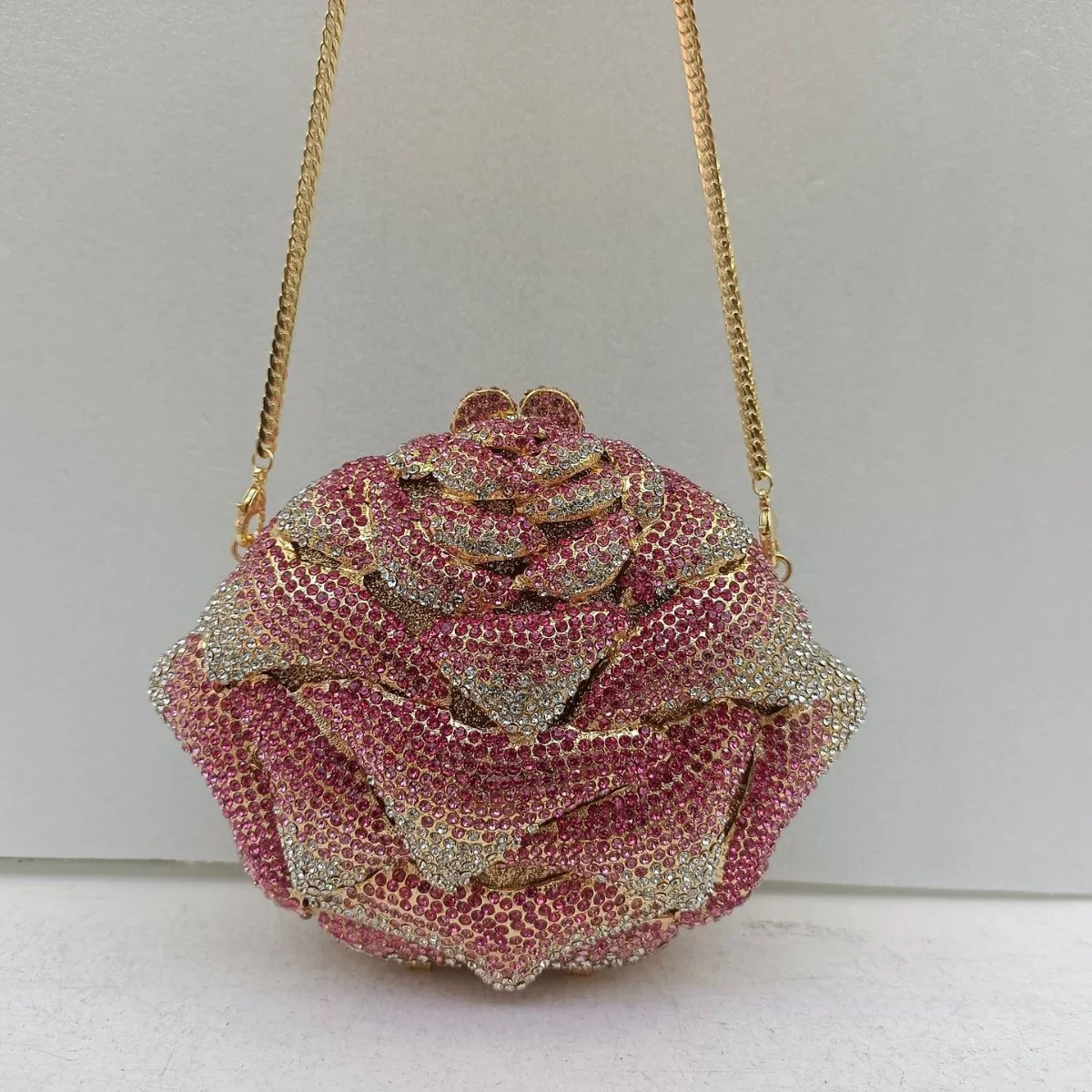 

XIYUAN Women Flower Pink Rhinestone Evening Bag New Luxury Designer Handbag for Wedding Party Crystal Clutch Purse Birthday Gift