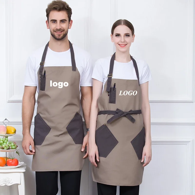 Delantal de cocina personalizado, Delantal con diseño de logotipo personalizado para restaurante, Chef, cocina, parrilla, ropa para hornear con bolsillos