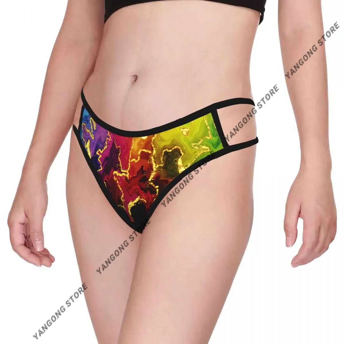 Sexy Thongs Double Thin Belt Women's Panties Rainbow Marble Abstract Pattern Female Brief
