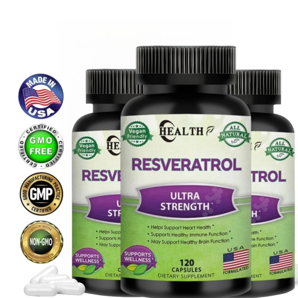 Resveratrol ขายร้อน 1000 มก., 120 แคปซูล - มังสวิรัติ, ปราศจากกลูเตน, Non-GMO