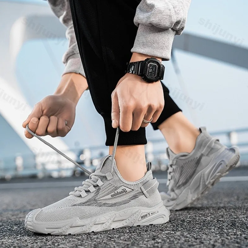 Fly Weave Design Men's Sports Casual Shoes 2025 Spring Mesh Breathable Versatile Thick Soled Shoes Fashion Comfortable Sneakers