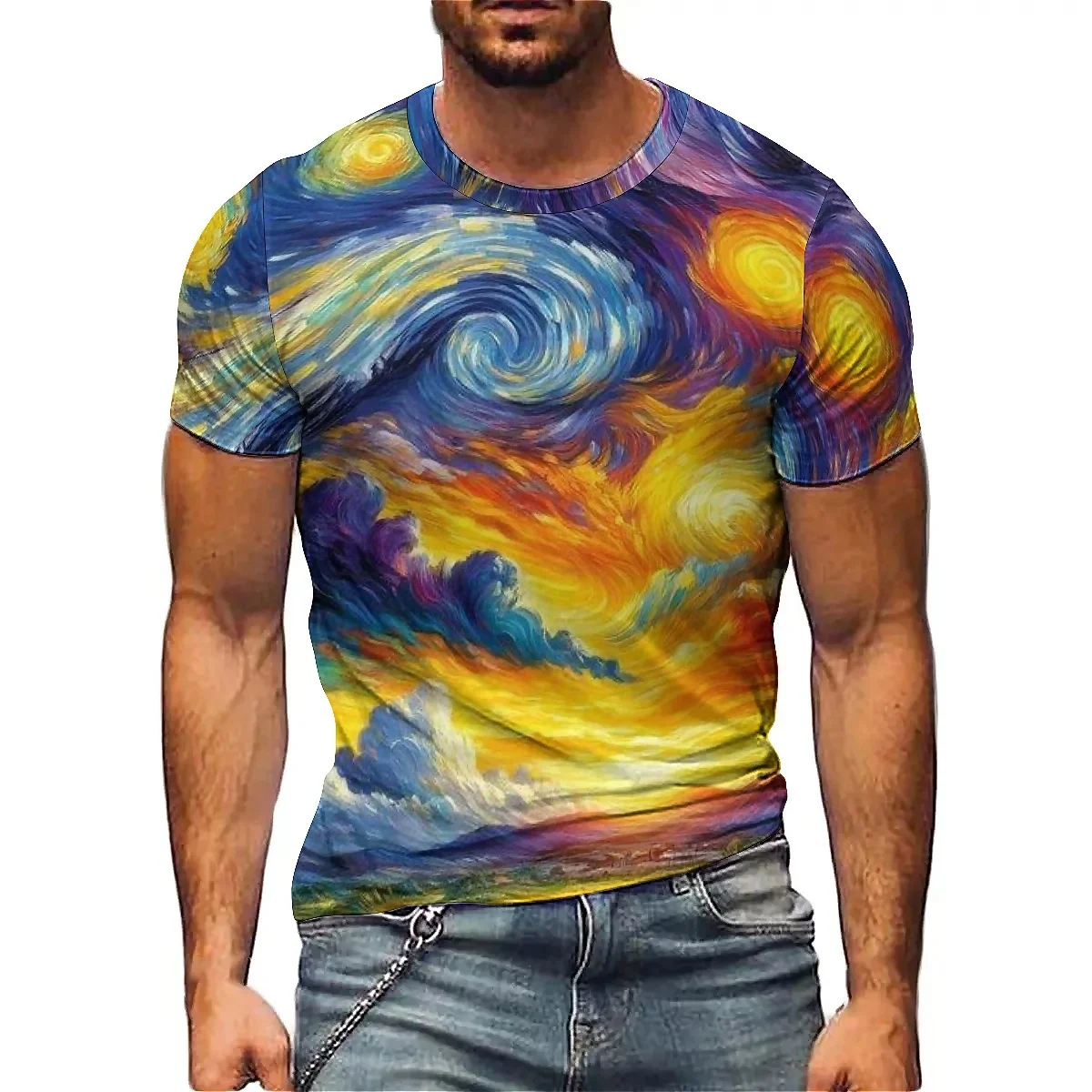 Retro Men's 3D Printed Short Sleeve T-shirt Art Printed Design Business Casual Breathable Comfortable Fabric Gothic Dark Style C