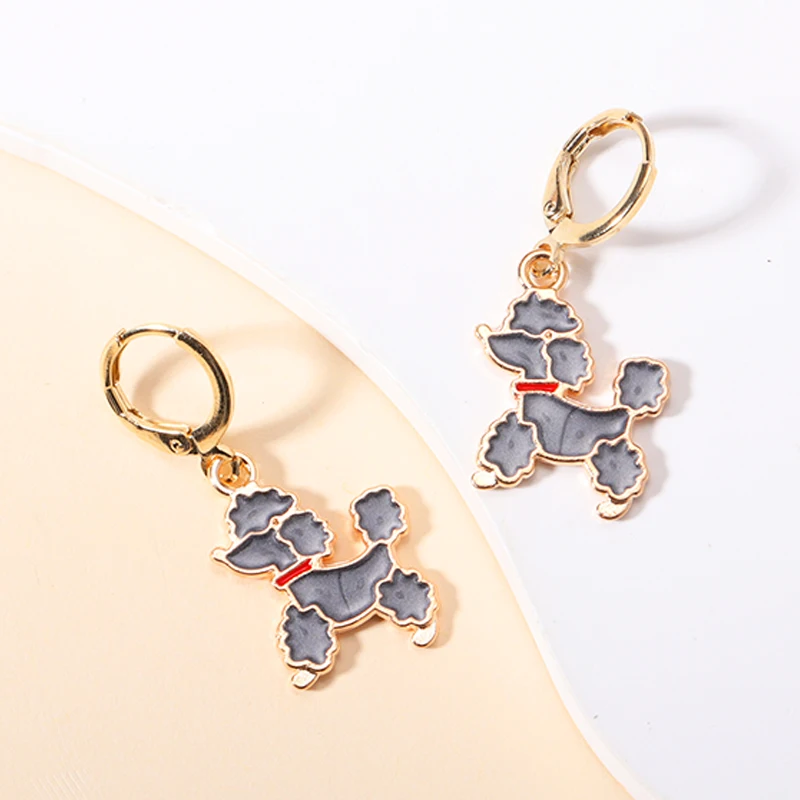 5 Colors Cute Enamel Poodle Dog Drop Hoop Earrings Delicate Cartoon Animal Charms Dangle Earrings For Women Girls Jewelry Gifts