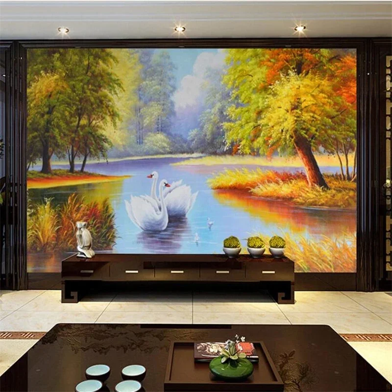 wellyu papel de parede Custom wallpaper 3d murals lake heart swan scenery oil painting art mural living room bedroom wallpaper