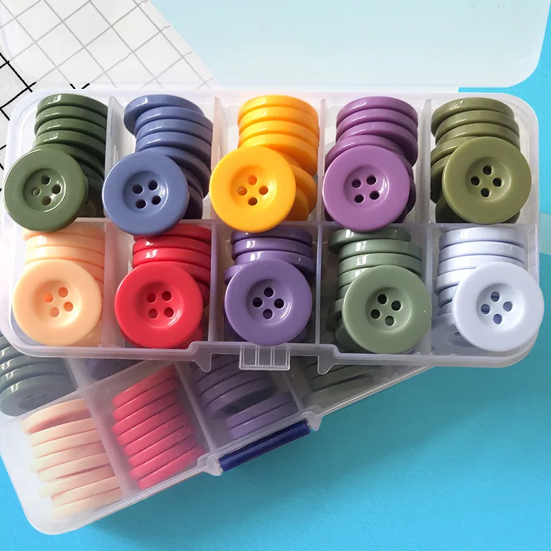 Mixed color boxed resin buttons diy decorative four-hole buttons sewing kit children's handmade materials