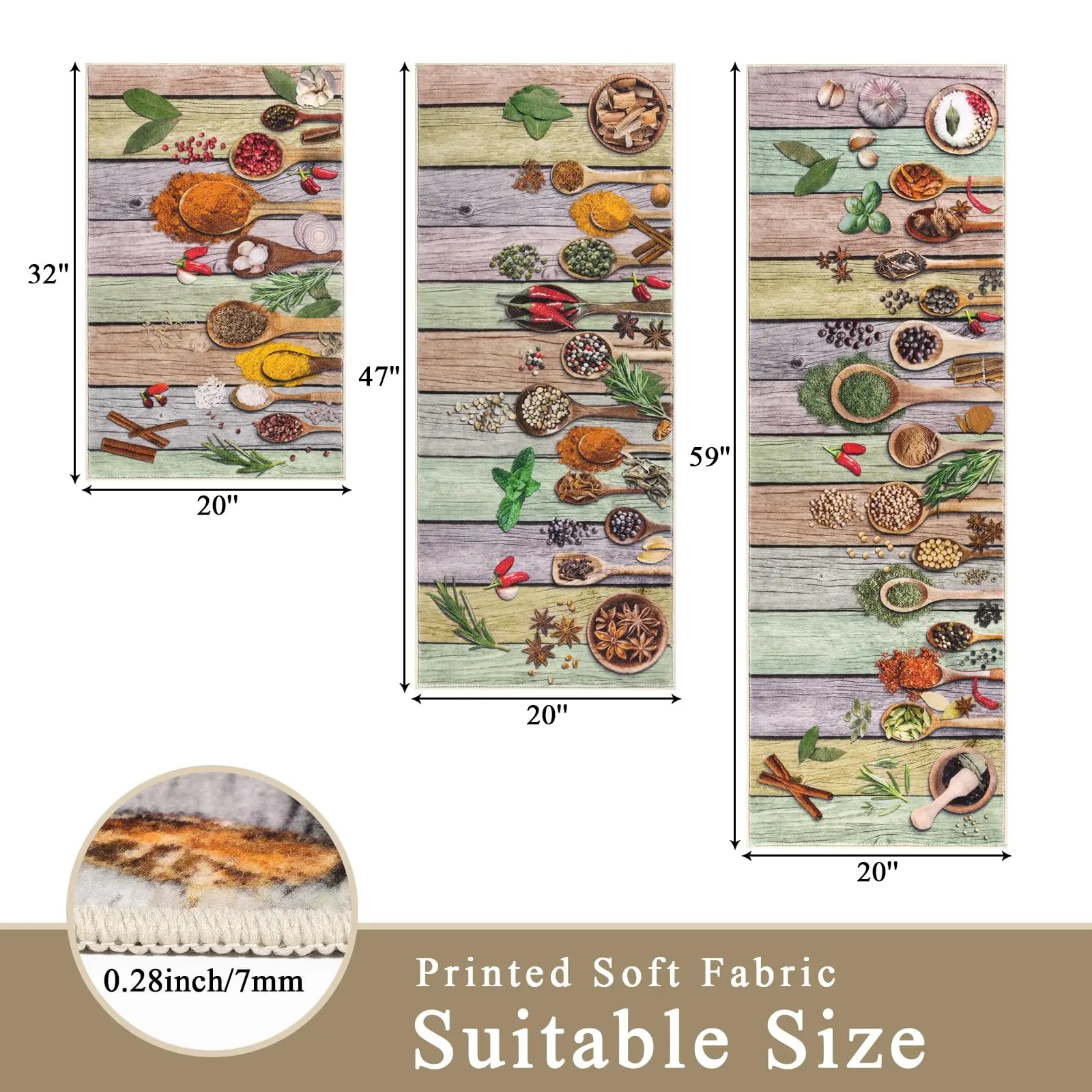 VIKAMA 3-Piece Bohemian Kitchen Rug Set Machine Washable Kitchen Mat Suitable for Floors Kitchen Rug Mat Ideal for Kitchens