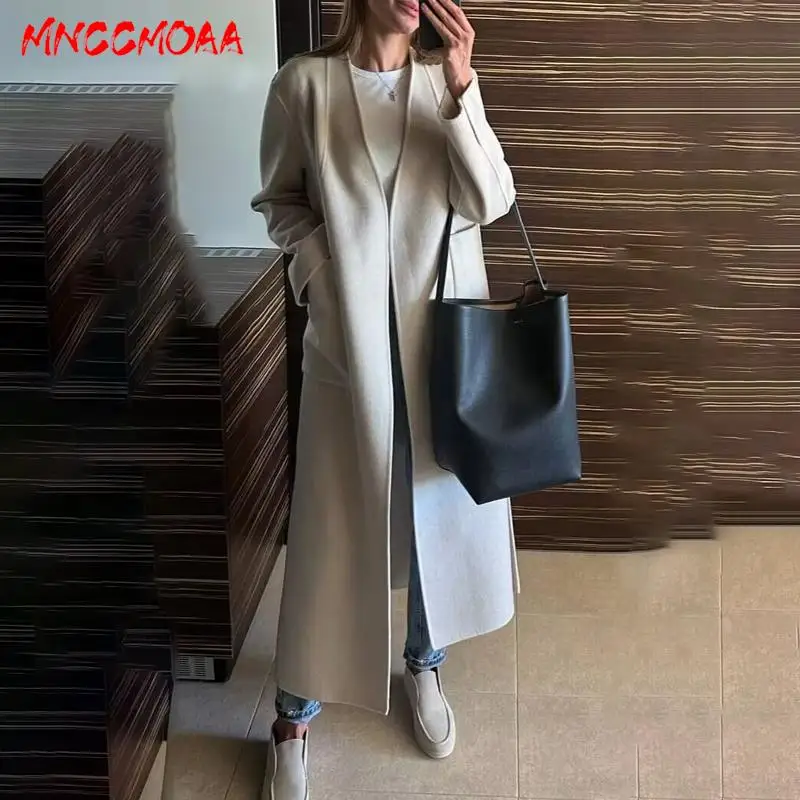 MNCCMOAA 2023 Autumn Winter High Quality Woman Fashion Loose Double Sided Woolen Coat Female Solid Color Casual Pocket Outerwear