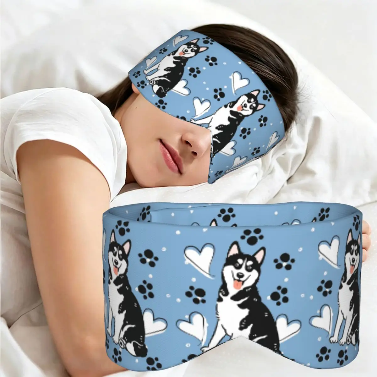 Love Black White Siberian Husky Dog sleep mask Light Blocking Portable Eye Cover for Girls Boys Office Nap Eyeshade eyepatch