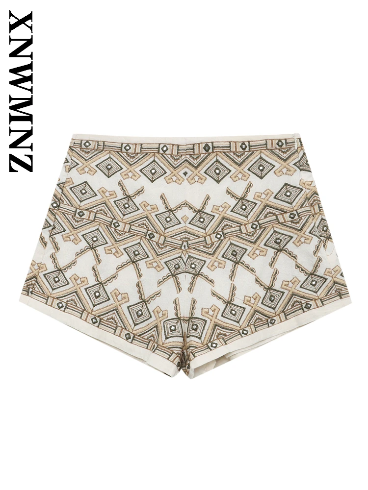 XNWMNZ 2025 Summer New Product Women Clothing Fashion boho embroidery Shorts Holiday Chic Lady Bottoms