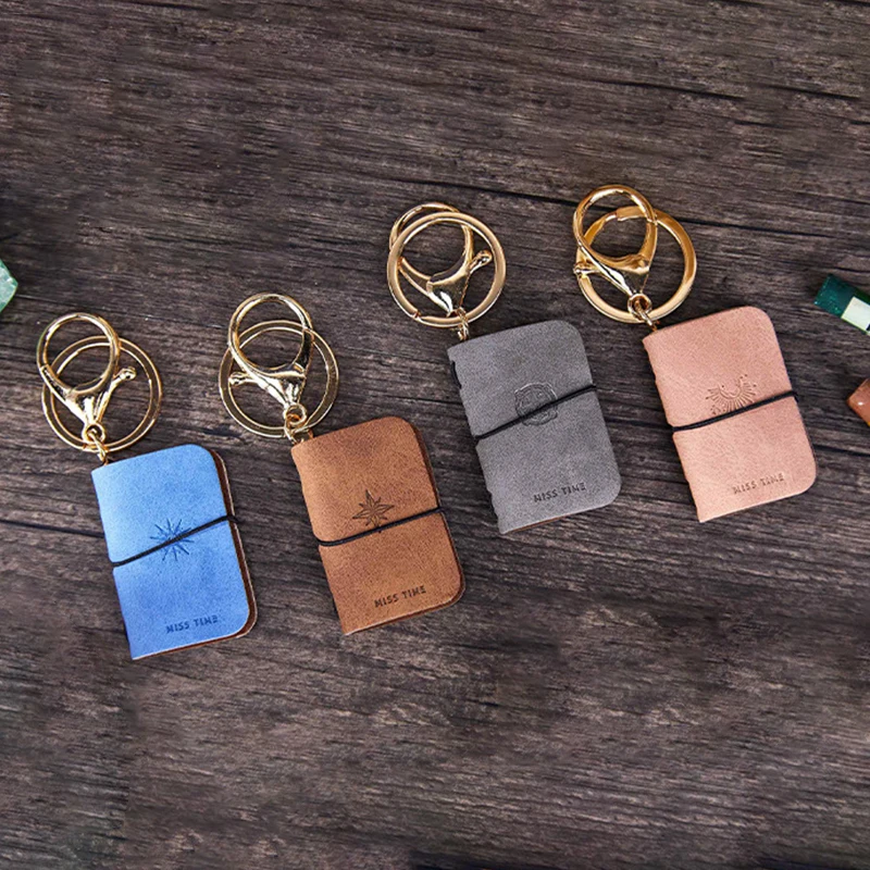 1pc Notebook Literary Style Storage Accessory PU  Keychain Soft Leather Mini Portable Diary Backpack Charm