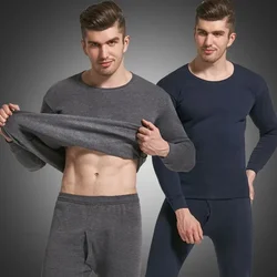 Winter Men's Thermal Underwear Bottoms Sets Thickened Warm Undershirts Round Neck Brushed Autumn Solid Men Clothes Tops Pants