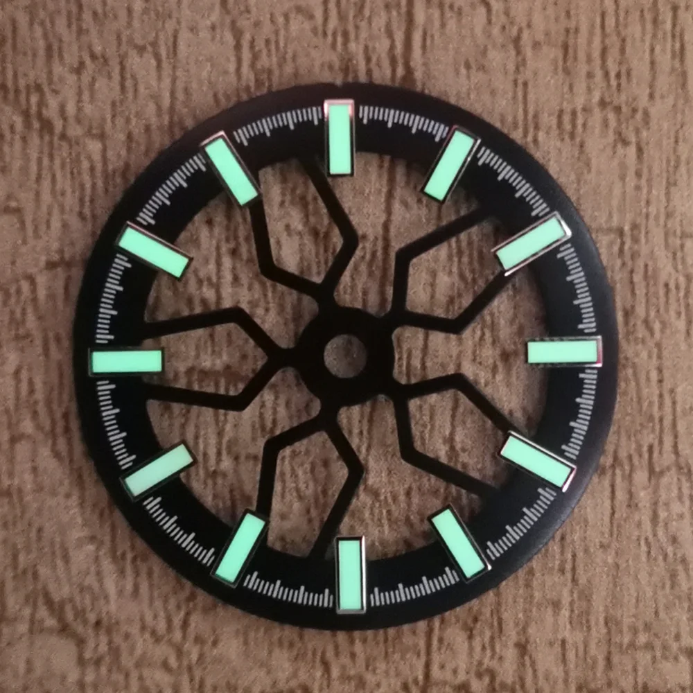 New 28.5MM Skeleton Watch Dial Green Luminous Modification Watch Accessories Fashion Personality Watch Faces for NH70 Movement